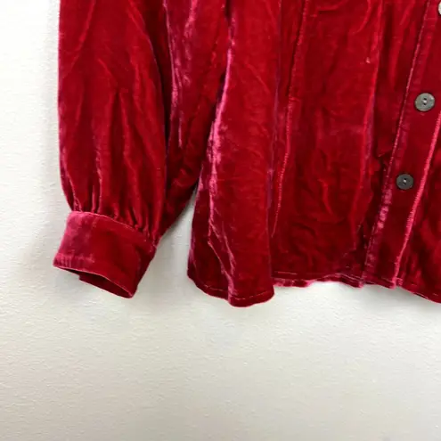 J. Jill Crushed Velvet Shirt Long Sleeve Button Up Top Size S Cranberry Romantic Pink