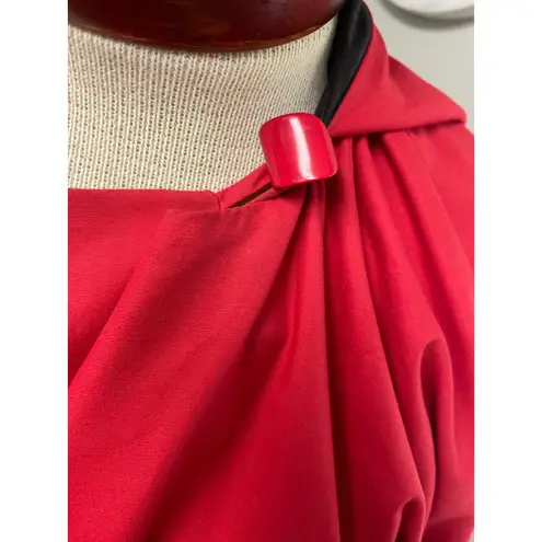 Saks 5th Avenue Cest Simone Red Cotton Black Interior Hood Trench Cape Saks Fifth Avenue OneSize