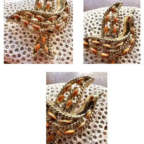 Vintage Gerrys Peace Dove Brooch Pin Faux Coral Beads Gold Tone Open Cut…