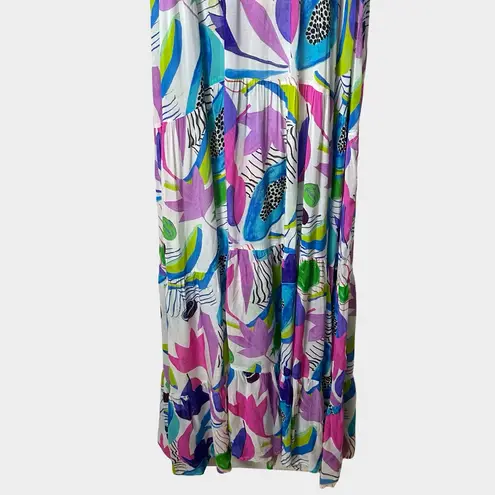 Oliphant Cotton Silk Tiered Maxi Dress Size Medium Multicolor Tassel