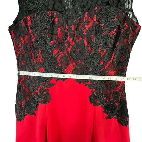 Melrose Cocktail Dress Womens 14 Red Black Sheer Contrast Lace Holiday Romantic