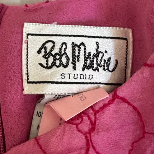 Bob Mackie Studio Silk Cotton Cap Sleeve Keyhole Swing Dress Floral Pink Size 10