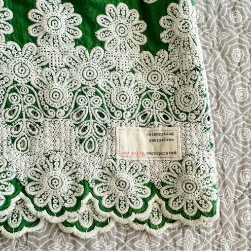 Odd Molly Anthropologie Green Boho Embroidered Scallop Hem Blouse Size S