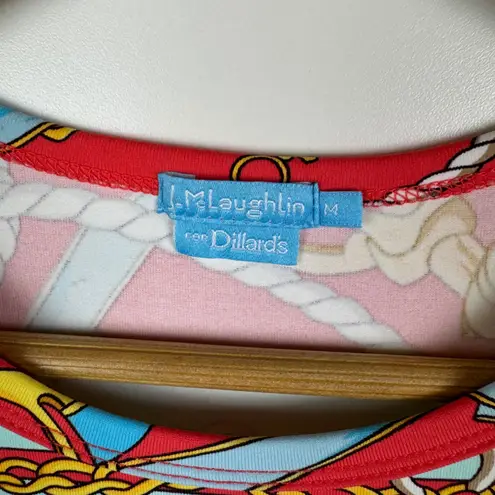 J. McLaughlin Nautical Sailboat Print Tee Medium Red Catalina Cloth Coastal Slim