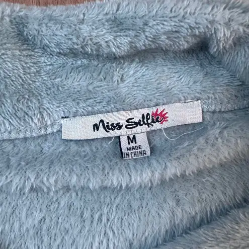 Miss Selfie Fuzzy Crop Pullover Light Teal Half Zip Plush Long Sleeve M Blue Size M - Image 3