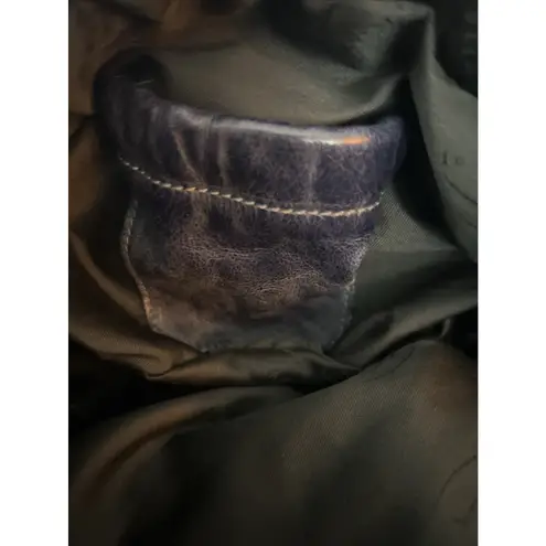 Vintage Castellari Navy Blue Leather & Fur Shoulder Bag, Y2K Dark Blue Italian