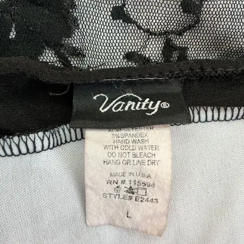 Black Lace Sheer Tank Top – Floral Mesh Overlay – Size Large – Vanity