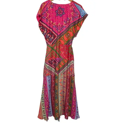 Farm Rio Women’s Pink Multi Bandanna Tie Waisted Midi Dress medium