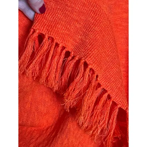 Susan Graver Size Small Salmon Orange Linen Cotton Sweater Open Vest Fringe