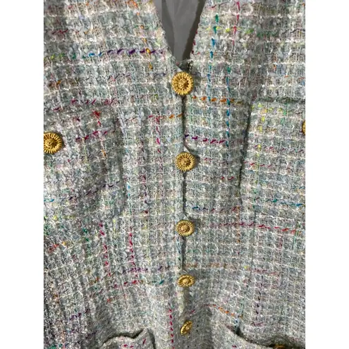 Jeannene Booher Multicolor Tweed Jacket Dress W/ Gold Buttons White Size 10