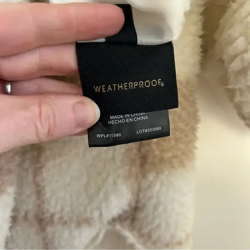 Weatherproof Beige Plaid Ivory Reversible Sherpa Hooded Cardigan S/M