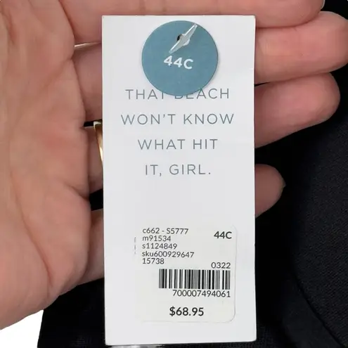 Cacique NWT Swim Underwire Balconette Macrame Swim Bikini Top Black Size 44C