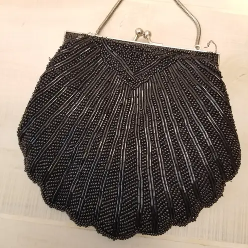 Valerie Stevens {7"x6"} VINTAGE Beaded Clasp Purse Black