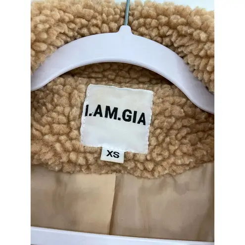 I am gia I.AM.GIA Pixie Caramel Tan Zip Up Sherpa Teddy Coat Size XS FLAWED