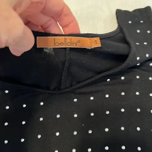 Belliniâsize SÂ black tunic with silverâembellishmentsâdrapeyâsharkâbitâhemâEUC Black