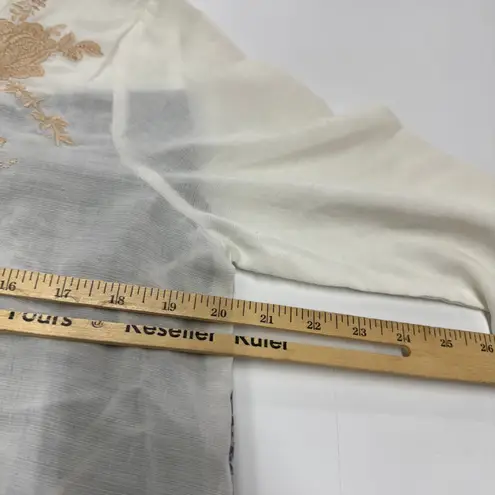 Andree by Unit Shirt Womens Small Tunic Cream Beige Blue Printed Boho