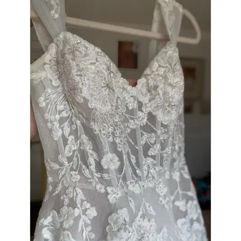 David's Bridal GALINA SIGNATURE Floral Tulle Wedding Dress Gown Removable Sleeve Coquette Bride