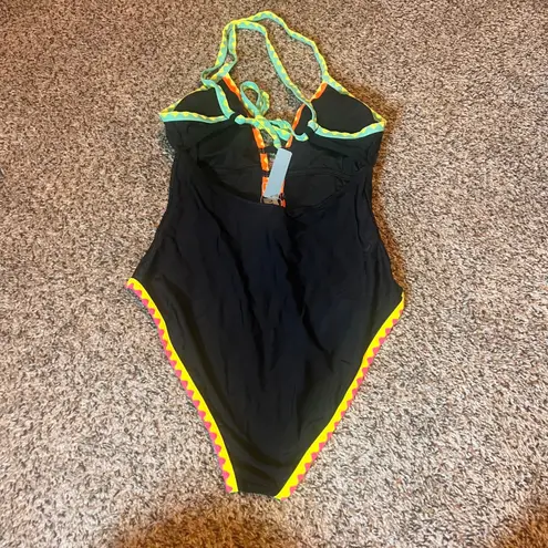 Live Poppytown Beach Black One Piece Swimsuit Criss Cross Halter Neck Women's Size M
