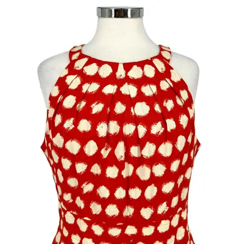Eliza J Brush Dot Sleeveless A-Line Halter Dress Dark Coral Ivory Size 12