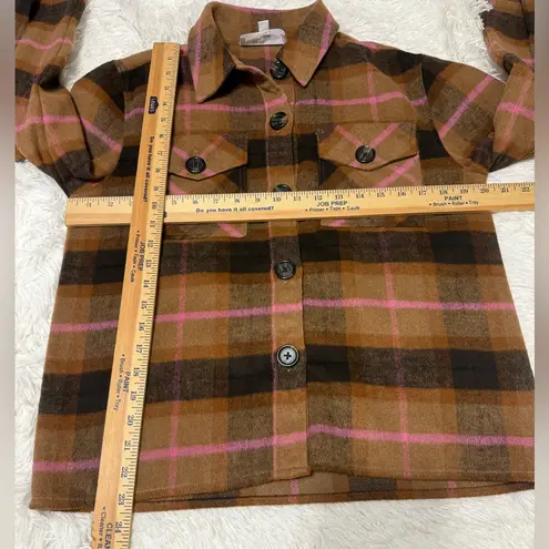 BB Dakota Plaid Jacket Boxy Shacket by Steve Madden Brown Pockets Women’s Size S