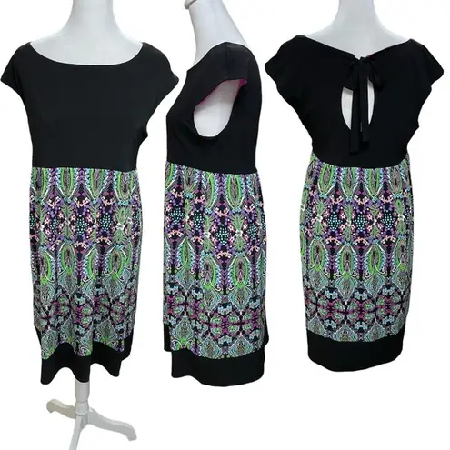 London Times Multicolor Cap Sleeve Above the Knee Dress Keyhole Back Size 10