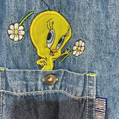 Looney Tunes Vintage Sleeveless Denim Top 90’s Tweety Bird Medium EUC Blue
