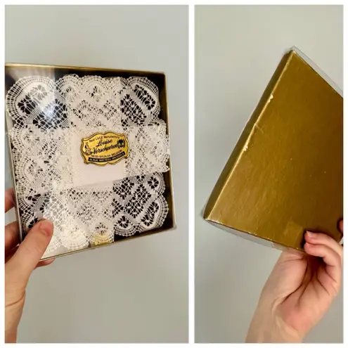 Vintage Louise Verschueren Ivory Lace Embroidered Handkerchief White