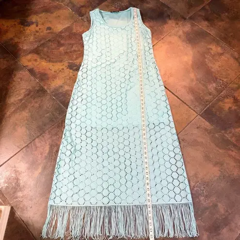 Melissa Paige Crochet Lace Maxi Sea Foam Teal Fringe on Bottom Medium