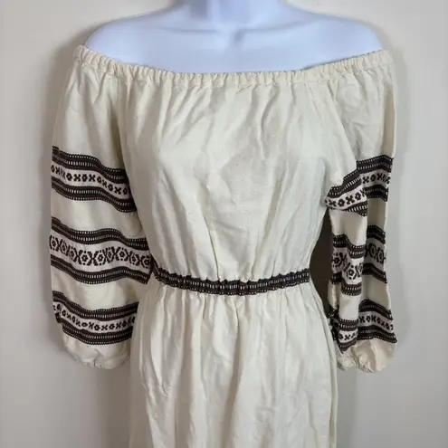 Vintage Hanacopoulos Dress Sz 1 Maxi Ivory‎ Brown 70s Hippie Flower Child Boho