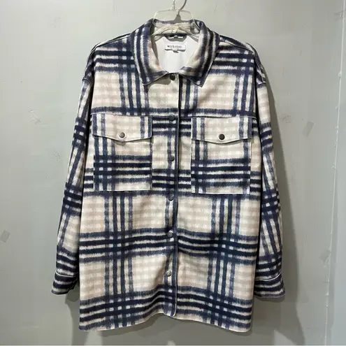 Workshop Republic Clothing Faux Leather Jacket Blue Tan White Women’s Shaket XL