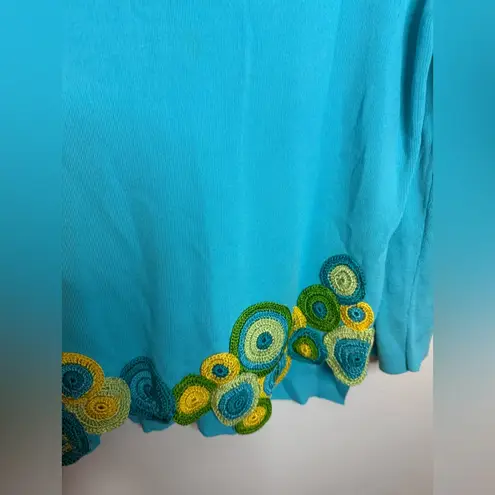 Lisa International Vintage Blue Crochet Hem Y2K Sweater Size L