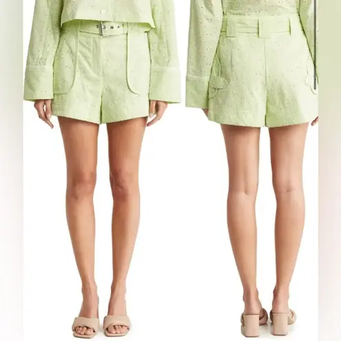 Derek Lam NEW Macha Green Monterey Belted Embroidered Eyelet Cotton Shorts