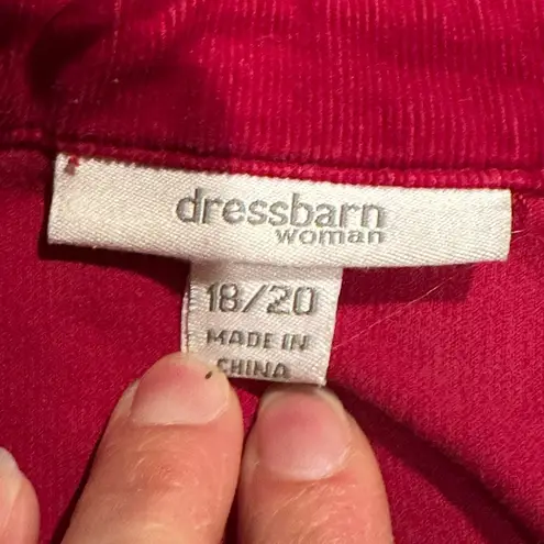 Dress Barn  Red Corduroy Collard Long Sleeve Button Down Metal Sz 18/19 98% Cotton