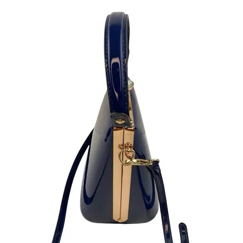 Bolsa Dama Purse Blue Patent Crossbody Rhinestone Clasp Girly Romantic Feminine