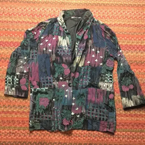 90s VINTAGE PATCHWORK PRINT BLAZER CARDIGAN Purple Size M