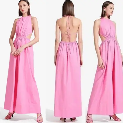 STAUD Apfel Pink Halter Open Back Maxi Dress - Tie Back Halter Dress Size XS