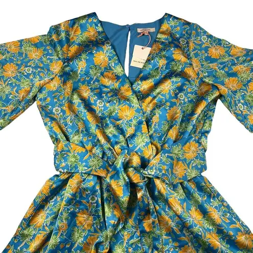 Skies Are Blue Anthropologie Aquatic Floral Tropical Surplice Romper Size M