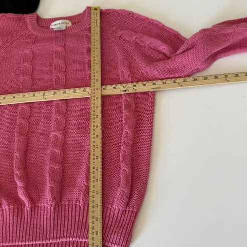 Vtg Pink Cable Knit Sweater Ramie Cotton 80s 90s Retro M Cottage Coquette Barbie Size M