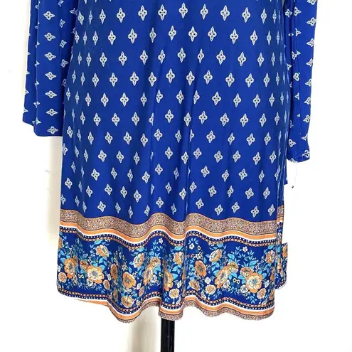 Loveappella Womens Dress Size Small Blue Shift Bohemian Long Sleeve Open Back