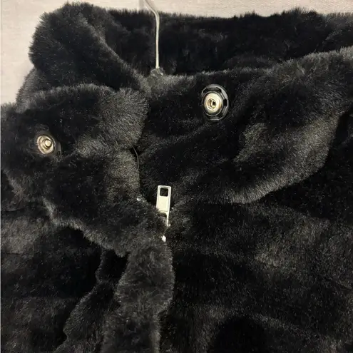 Fair haven Women's Black Faux Fur Jacket medium bomber jacket cinched waist