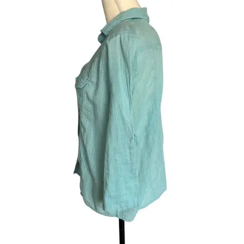 Eden & Olivia Women's 3/4 Sleeve Button-Up Shirt Blue Petites L Casual