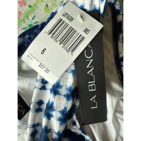 La Blanca NWT Moody Foldover Shirred Midnight Tie Die Bikini Bottom Greece Sz 6