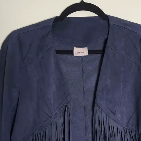 VERO MODA Women's Navy Open Faux Suede Southwestern Fringe Jacket Extra Small