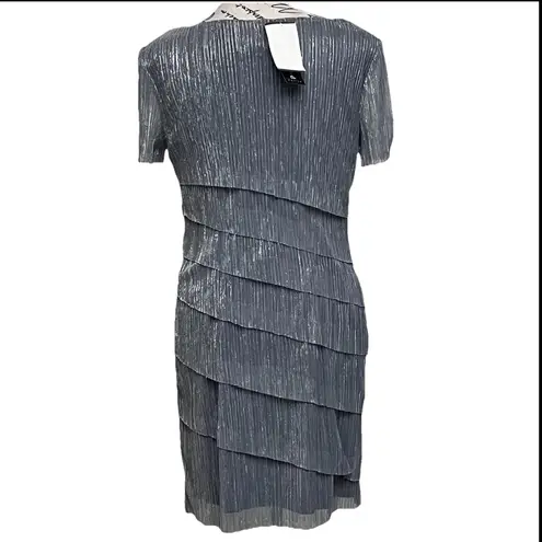 Connected Apparel Women’s Metallic Tinsel Silver Shift Tiered Dress 8P Party Nye