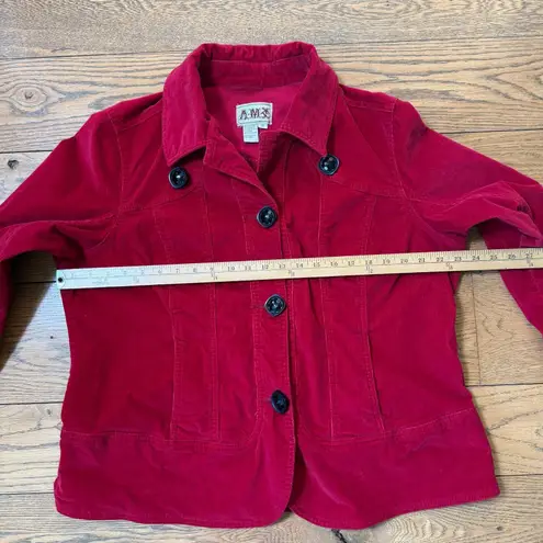 Y2K Western Red Corduroy Jacket 1X Button Front Plus Size Stretch Holiday Bold