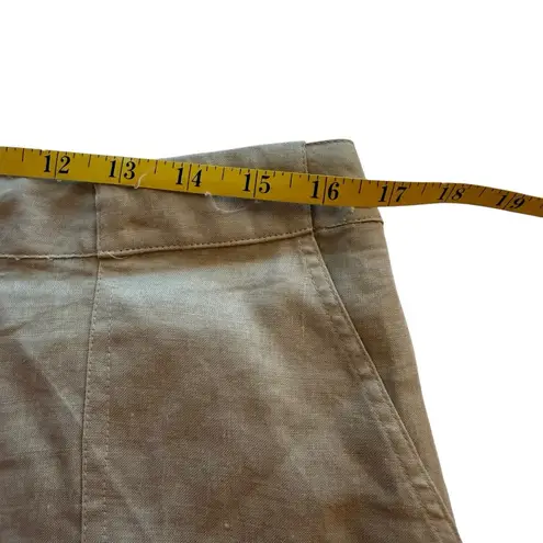 Allison Taylor Womens Tan Linen Silk Cargo Cropped Pants Size 12 Nature Earthy
