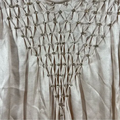 Rebecca Taylor Rebecca‎ Taylor Light Pink Satin Silk Blend Beaded Tie Front Top