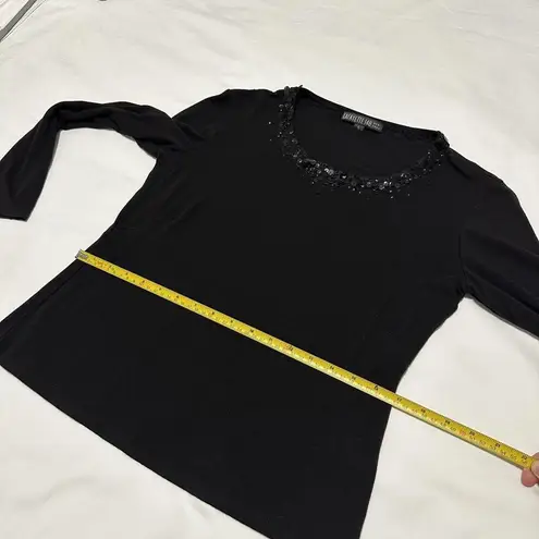 Lafayette 148 Sequin Embellished Neckline Long Sleeve T Shirt Top L Large