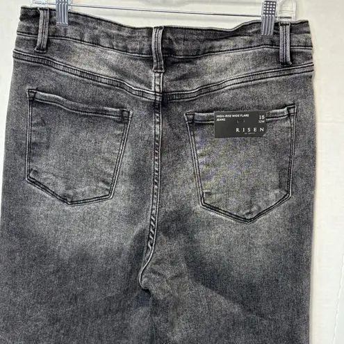 Risen Women's High Rise Distressed Raw Hem Flare Jeans 32/15 NWT Black Size undefined