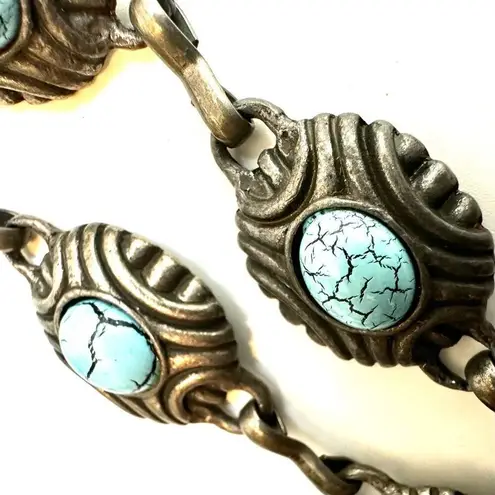 Silver tone turquoise blue hip belt